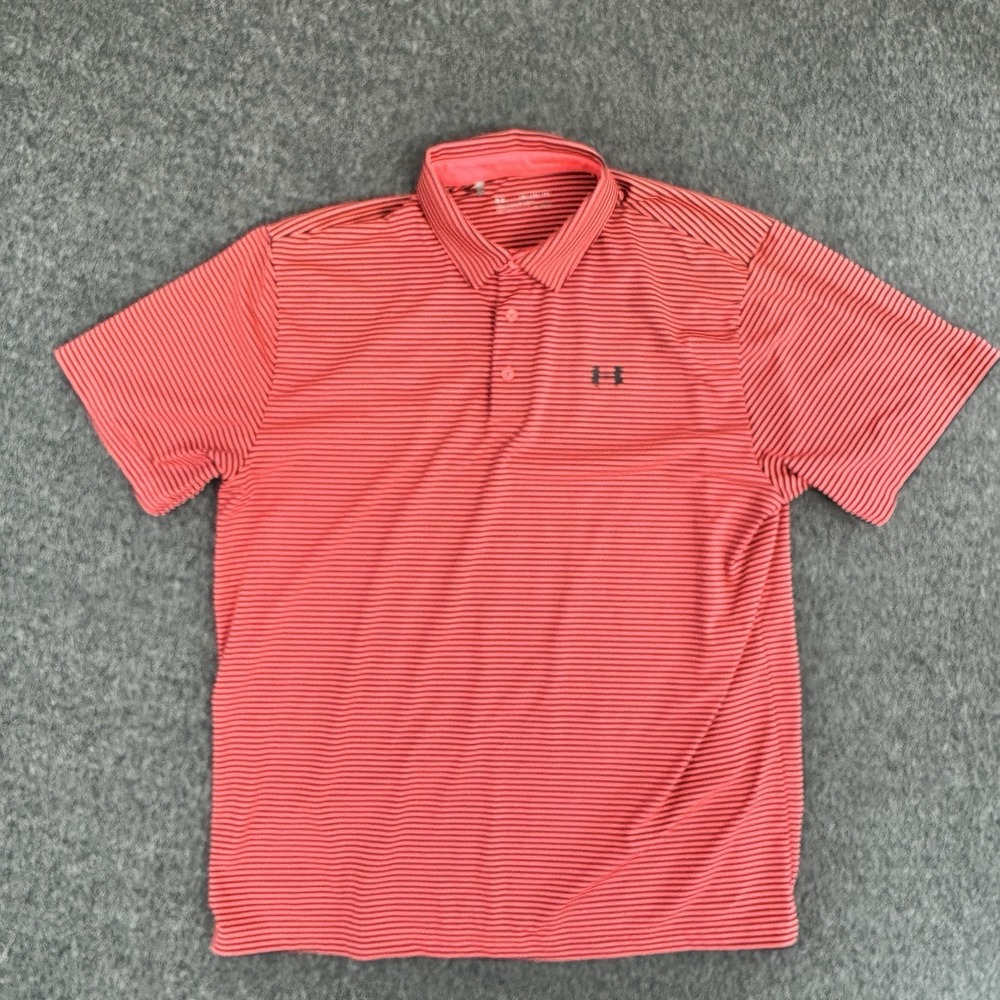 Under Armour HeatGear Polo Stripe Performance Pink Mens‎ 2XL Loose Golf